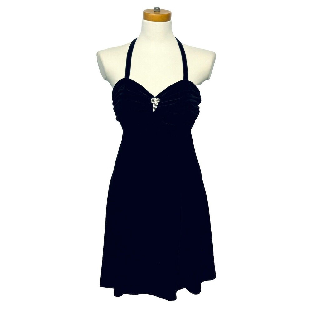 Vintage Pat Richards Little Black Velvet Dress w Rhinestone Sparkle Detail M USA